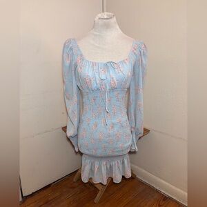 Cistar Long Sleeve Floral Smocked Waist Ruffle Dress